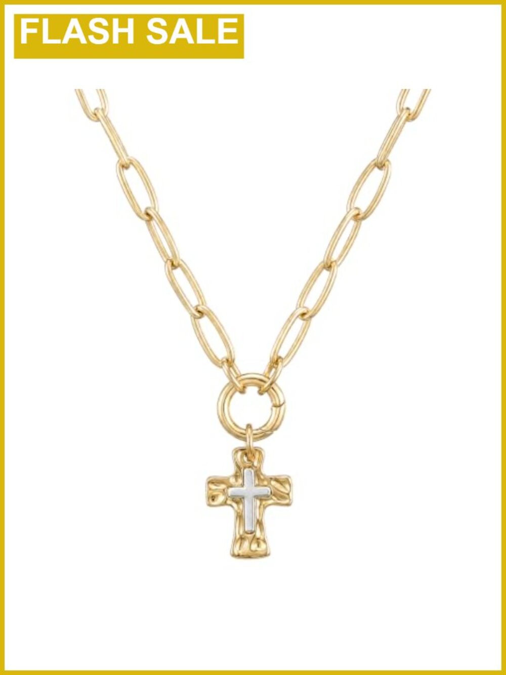 Chunky Paperclip Chain Gold Cross Necklace 22 Inch Women